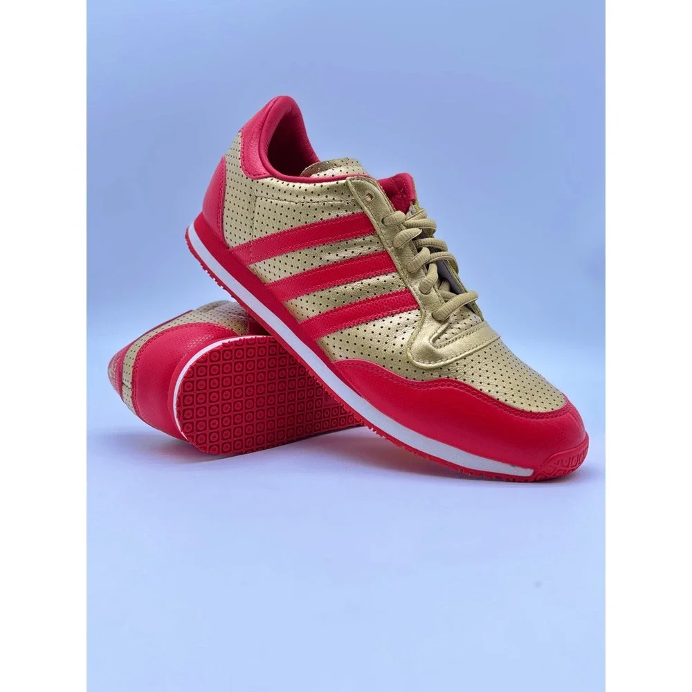 Adidas Metallic Gold Red Perforated Leather Low Top Sneakers Mens 11 SHW 675001